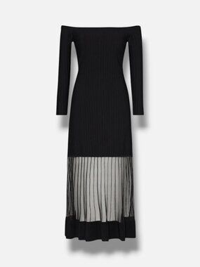 Milly Women's Black Off the Shoulder Sheer Knit Mini Dress Size S